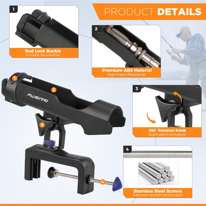 PLUSINNO حامل قضبان الصيد PLUSINNO مع فتحات كبيرة وقابل للتعديل 360 درجة لحامل القضبان القابلة للطي (1 عبوة زرقاء) - Image 4